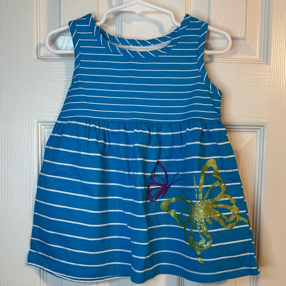 Girls size 4T blue stripped dresss with two butterflies
